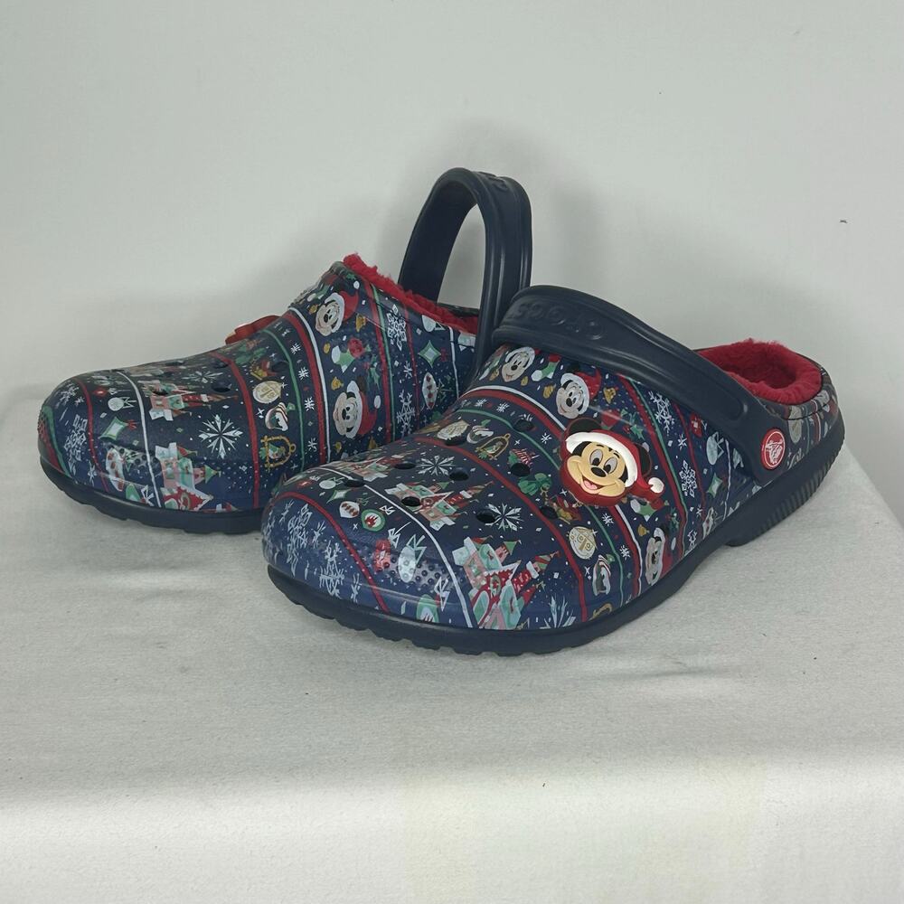 Crocs Disney Mickey Mouse Christmas Lined Clogs Navy Red Winter Shoes M7/W9